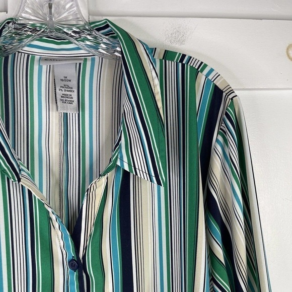 Catherines Top Button Up Shirt Womens Plus Size 1X Striped Blouse 3/4 Sleeve - Picture 4 of 10